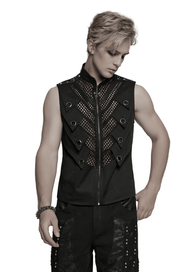 Black Gothic Mesh Vest with Metal Eyelet Detailing